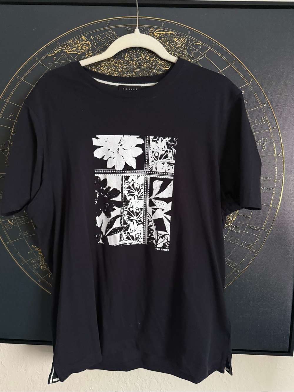 Ted Baker Black T-Shirt with White Floral Panel